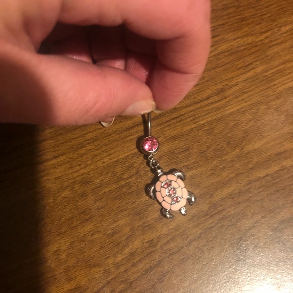 Pink Dangly Turtle Belly Button Ring - Picture 1 of 3